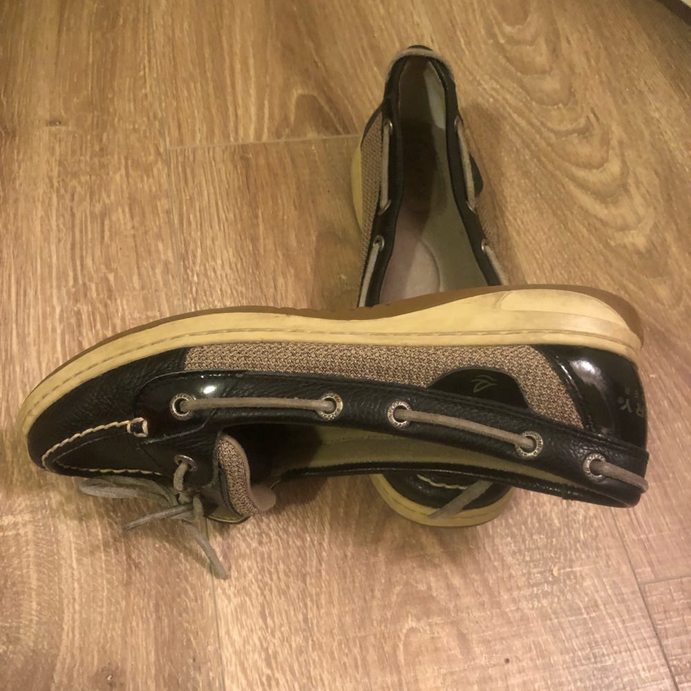 Navy and tan Sperry Boat Shoes